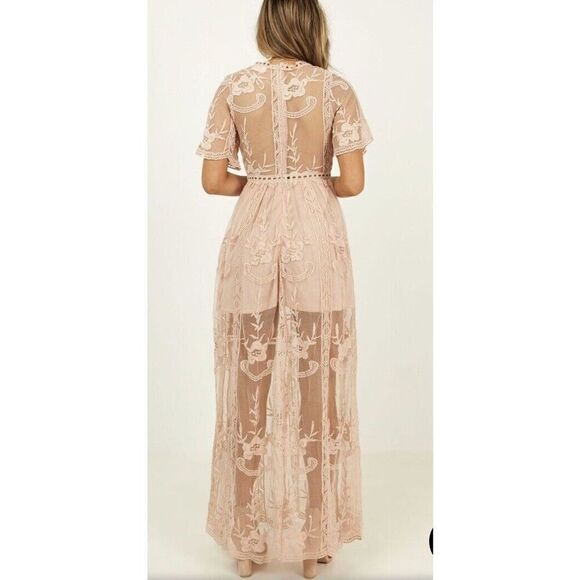 Show Po Love Spell Maxi Dress Blush Lace Overlay Embroidered Short Sleeve Sz 4 - Picture 4 of 16